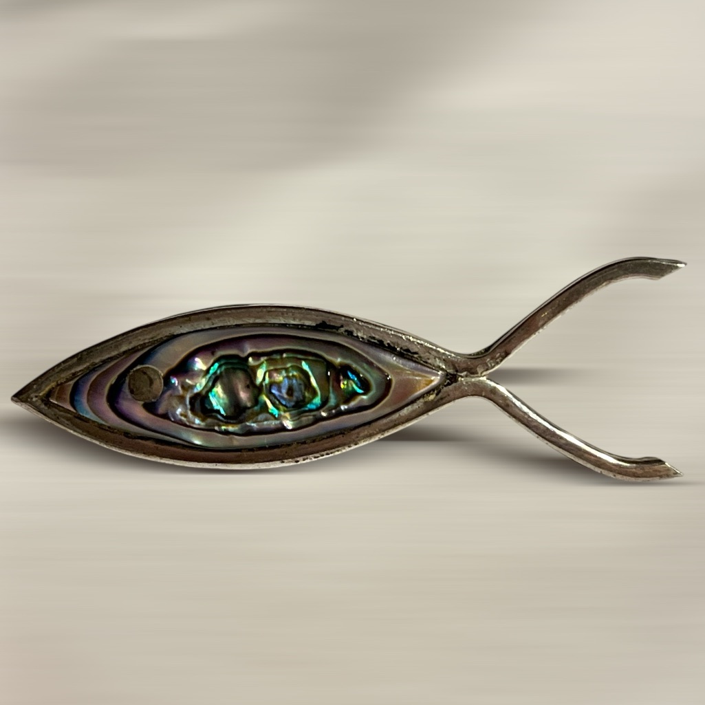 Taxco Artesian Mexico Sterling And Abalone Fish Pin